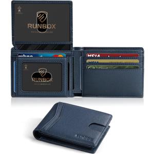 RUNBOX Wallet for Men Slim Rfid Leather 2 ID Window With Gift Box | Slim, Rfid, 2 ID Window, With Gift Box, Slim, Rfid A Tibetan Blue