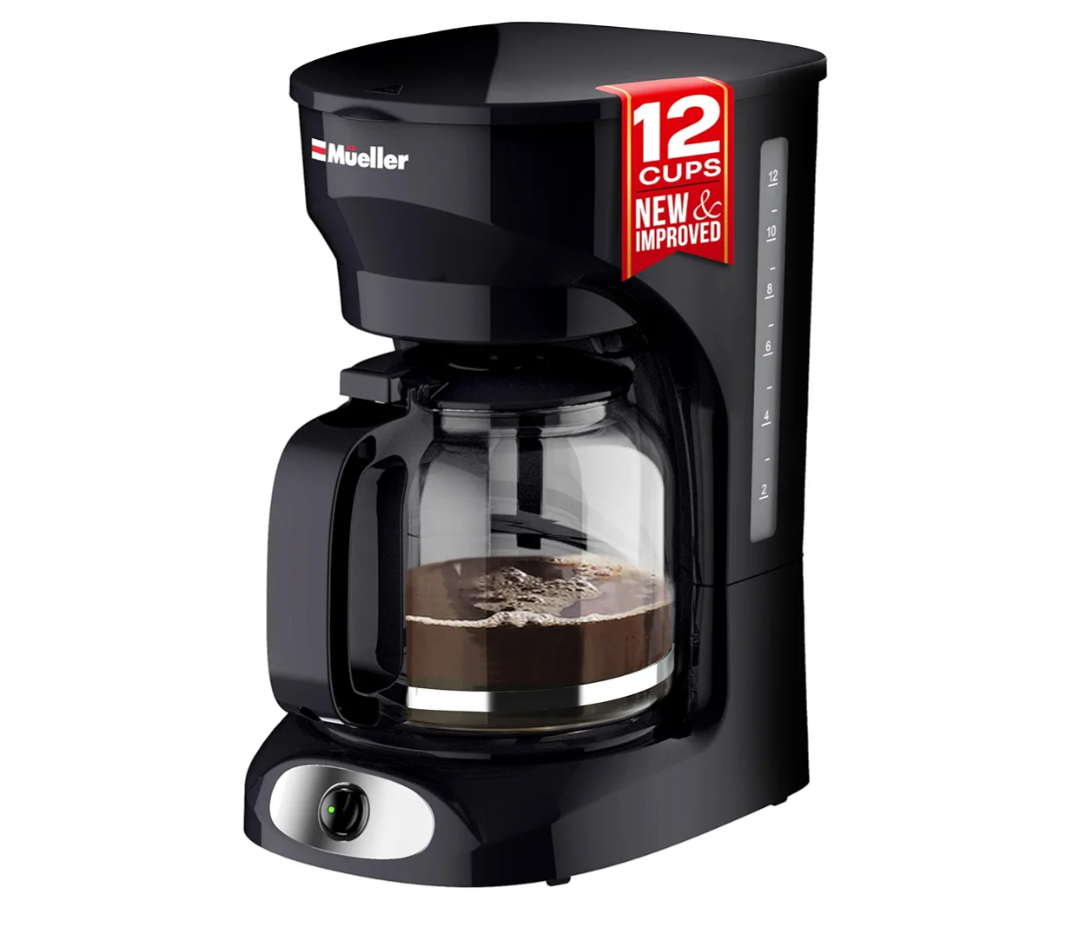 Mueller 12-Cup Drip Coffee Maker - Borosilicate Carafe, Auto-Off, Reusable Filter, Anti-Drip, Keep-Warm Function, Clear Water Level Window Coffee Machine, Kitchen Essentials & Accessories