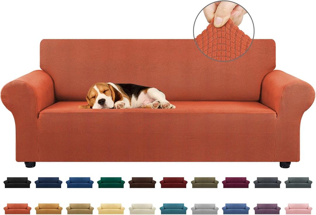 KEKUOU Stretch Sofa Cover Slipcover ，Couch Covers for 3 Cushion Couch Sofa (78"-94") Furniture Protector 3 Seater Sofa with Elastic Bottom for Kids,Dog(Large,Pureed Pumpkin)