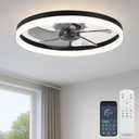 20'' Ceiling Fan with Light, Upgraded Low Profile Fan, Flush Mount Ceiling Fan, 6 Speeds, Dimmable LED, App & Remote Control, Quiet DC Motor, for Bedroom, Living Room, F115 Black