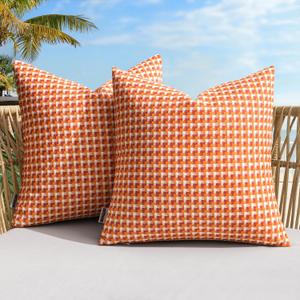 MIULEE Outdoor Texture Throw Pillow Covers Waterproof Pack of 2 Decorative Woven Farmhouse Cushion Covers for Patio Garden Balcony Porch Tent Bench Sofa,18x18 Inch Orange