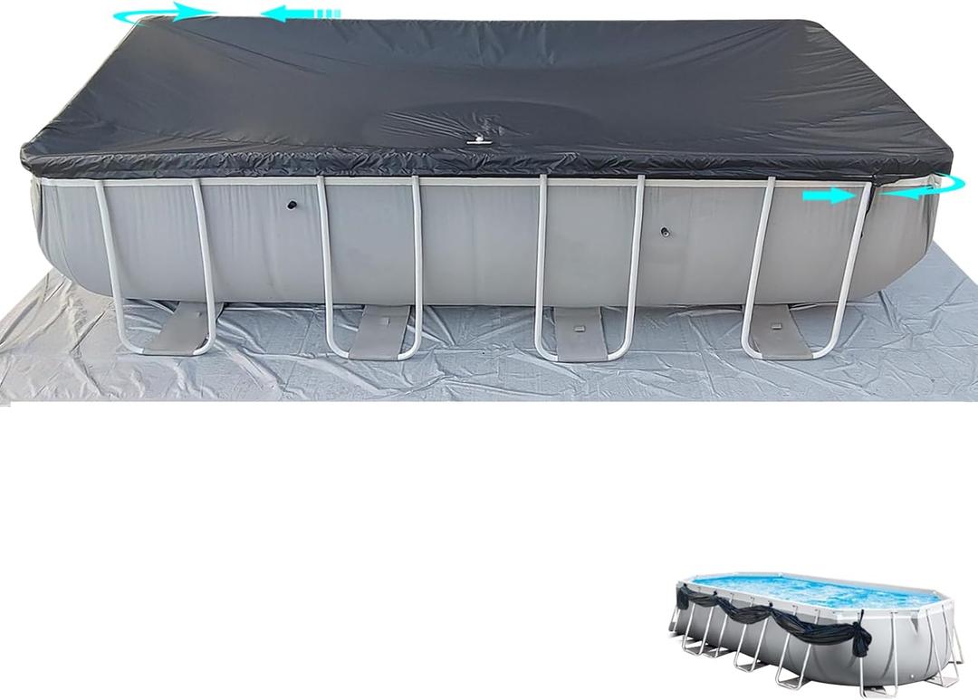 12x21Ft Rectangular Pool Cover with Side Storage for Oval and Rectangular Above Ground Pool, One-Piece Solar Oval Pool Cover, Preventing Waterlogging, UV and Weather Resistant WP:10000kPa+