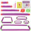 Katech Adjustable Knitting Looms Set -Customized Sizes for Your Project-Afghan Loom-Blanket Loom-Sock Scarf Loom-Hat Loom for Crocheting-Crochet Loom with Loom Knitting Book Hook Needle (All-in-one)