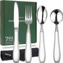 Weighted Utensils for Hand Tremors and Parkinsons, Arthritis, Weak Hand Grip - Weighted Silverware for Hand Tremors - Adaptive Utensils for Elderly - Parkinsons Aids for Living Parkinsons Gadgets Gift (Silver - 4 Pcs)