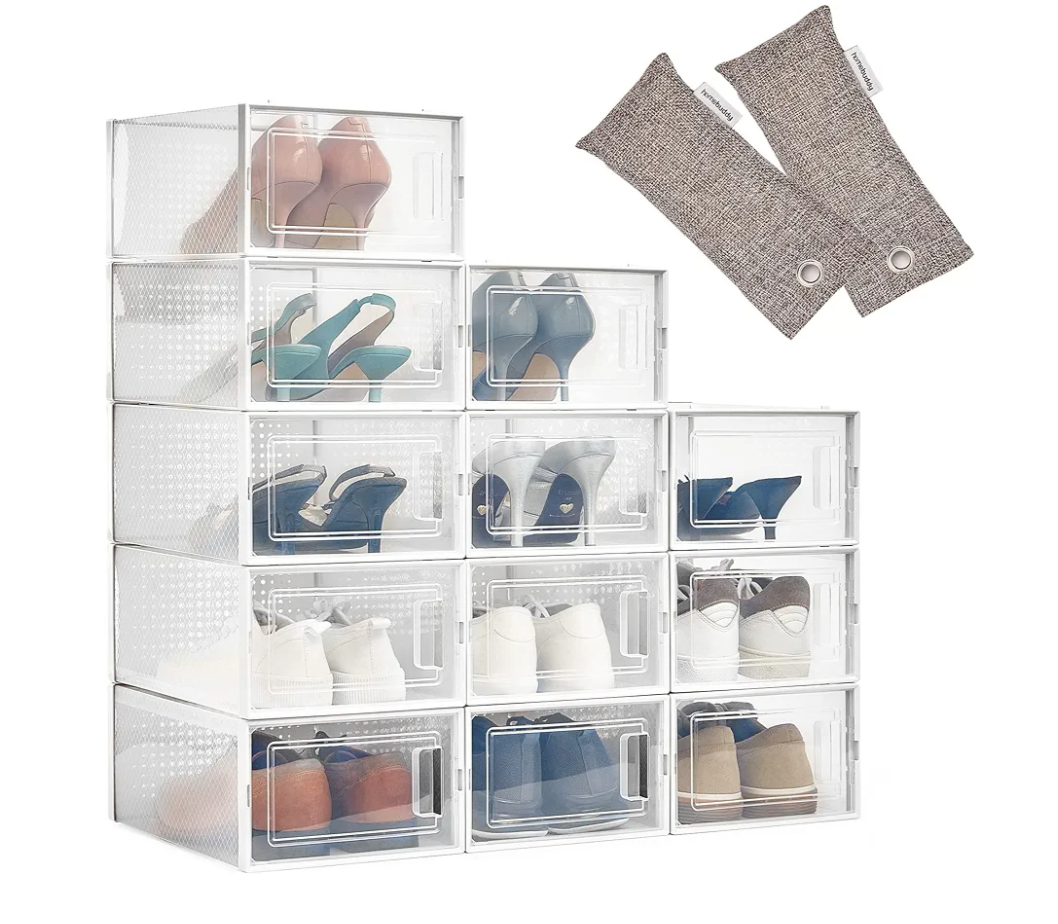 HomeBuddy Shoe Organizer for Closet - 12 Pack Shoe Boxes Clear Plastic Stackable Bins, Clear Shoe Boxes Stackable with Lids, Sneakers Storage Case, Zapateras Organizer for Shoes, Closet Shoe Organizer