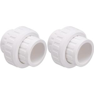 2" PVC Union Coupling Pipe Fitting (Socket x Socket) PVC Adapter Schedule 40, EPDM O-Ring, White 2 Pack