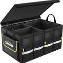 Oasser Car Trunk Organizer, Collapsible Waterproof Multi Compartments Car Storage Organizer with Foldable Cover Reflective Strip (Standard, Black)