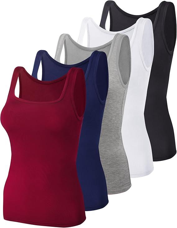 BQTQ 5 Pack Women's Tank Tops Square Neck Sleeveless Ladies Tank Top Undershirts, XL
