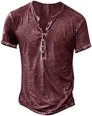 Beotyshow Mens Distressed Henley Shirts Retro Short Sleeve Tee Shirts Casual Button Down Washed T-Shirts for Men Size XXL