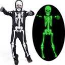 Sincere Party Kids Skeleton Costume Glow in the Dark Skeletons Halloween Skeleton Costumes for Boys and Girls (7-9years, White Gid Skeleton)