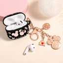 (with Cute Keychain) Girovo Compatible with Apple Airpods 4 Case 2024 Women, Soft Silicone Two-Tone Funny Cartoon Engraved Portable 360 Full Protection Anti-Scratch Air pod 4 Case Black/Pink