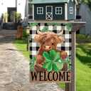 DLZDN Welcome St Patricks Day Highland Cow Garden Flag 1218 Inch Double Side Vertical Burlap Farmhouse Yard Sign Spring Holiday Outdoor Decoration