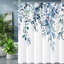Gibelle Blue Eucalyptus Shower Curtain, Watercolor Plant Leaves with Floral Bathroom Shower Curtain Set, 72x72