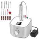 Kredioo Electric Nail Drill Professional for Salon Use 35000RPM Efile File Kit for Gel Nails Polish Remover with 11 Bits and Sanding Bands Build-in Bit Holder -Silver