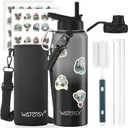 40oz Insulated Water Bottle (Cold for 48 Hrs),BPA Free&Leak Proof,Stainless Steel Water Flask,Water Jug with Straw Spout Lids for Gym,Hiking,Travel,Grey Black