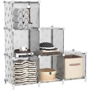 UNKU Cube Storage Organizer, 6 Cube Closet Organizer Storage Shelves, DIY Stackable Bookcase, Clothes Organizer Shelf for Closet, Bedroom, Living Room, Cabinet, Home, Office, Translucent (Clear)