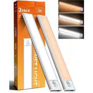 11.8inch Motion Sensor Cabinet Lights, 2200mAh 54 LED Beads, USB-C Charging, 3 Color Temperatures, for Long Lasting Durability Easy to Install, Magnetic Under Cabinet Lights for Kitchen (2 Pack)