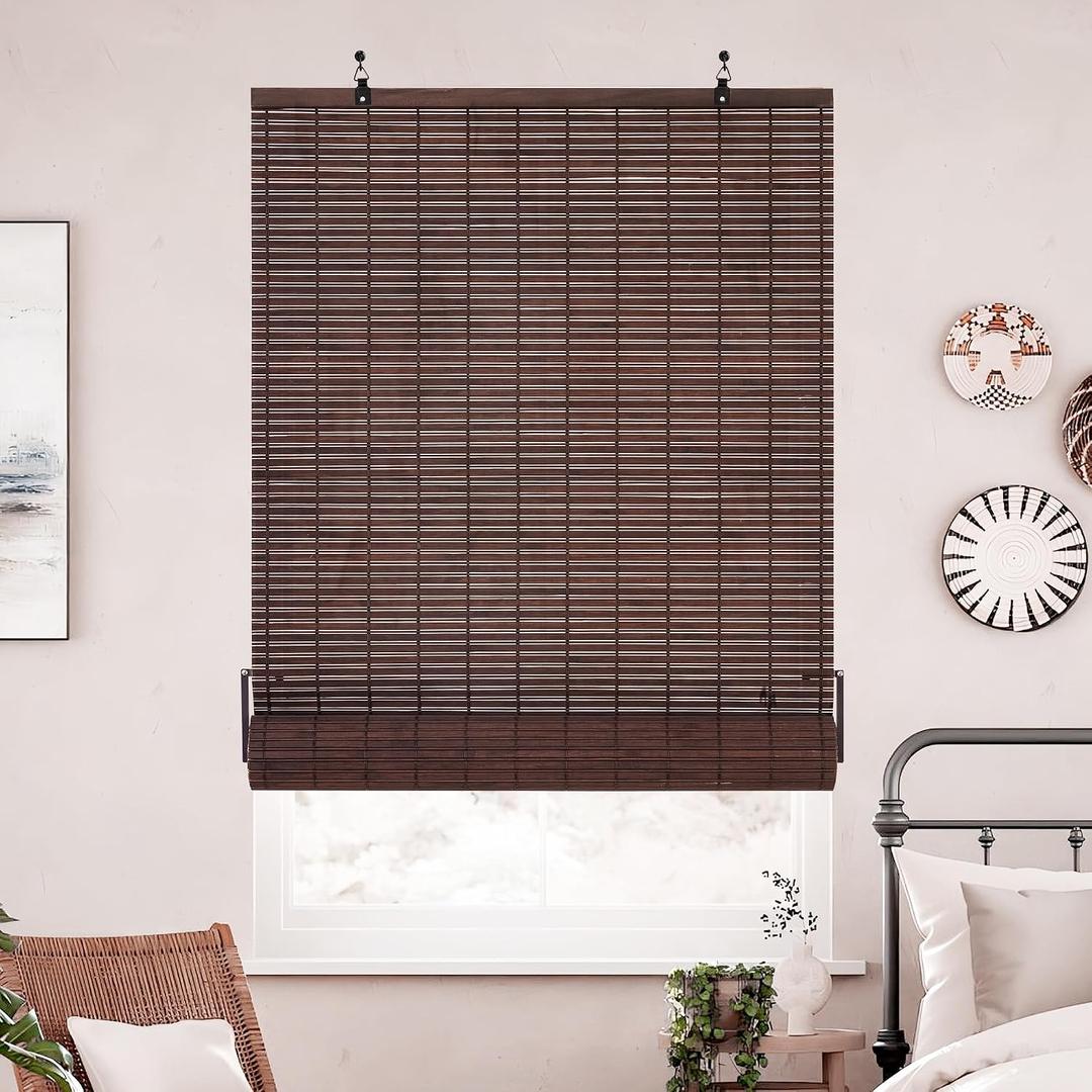 ALIMOO Cordless Bamboo Roller Shades for Interior Windows, Light Filtering Cordless Roman Shades Blinds for Indoor Home Patio Porch 32" W x 72" L