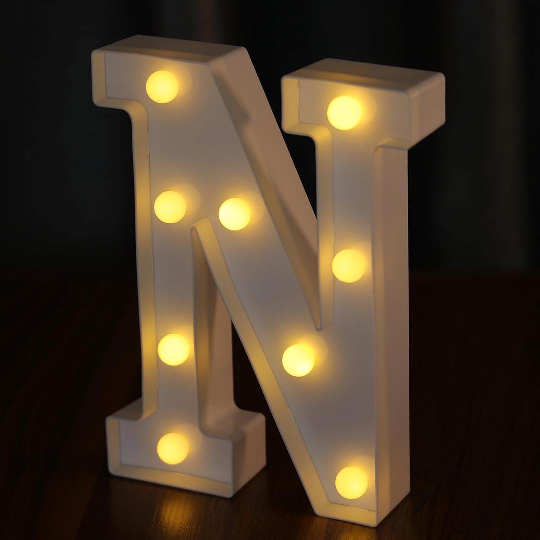 Light Up Letters, Led Letter Lights 26 Alphabet, Decorative Lighted Letter, Battery Powered Led Marquee Letters for Party, Bar, Night Light, Home Decor(N)