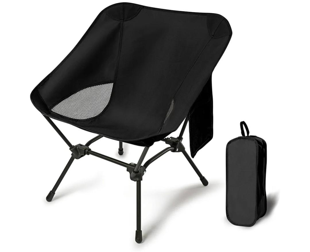 Lightweight Camping Chairs with Adjustable Height, Portable Camping Chairs for Adults with Carry Bag and Side Pockets, Folding Chairs for Outside for Camping, Beach, Fishing, Trip, Picnic (Black)