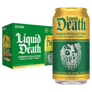 Liquid Death Iced Tea - Green Guillotine (Green Tea), Less Sugar*, Boost of Caffeine, B Vitamins, No Artificial Sweeteners, 12 Fl Oz (Pack of 12)