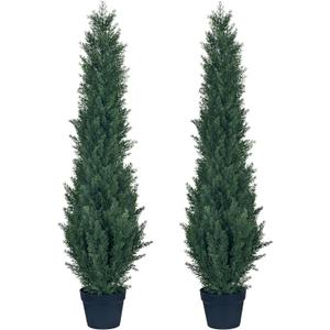 2 Packs 4ft Artificial Cedar Topiary Trees - Fake Boxwood Topiary Cypress Trees Potted Plants, Artificial Plants Shrubs for Home Indoor Outdoor Garden Porch Decor (9in)