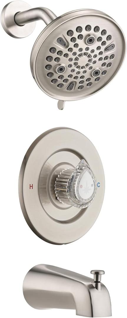 9-Setting Bathtub Faucet Trim Kit Compatible with Moen Fit Chateau Valve, Pull-on Push-Off Design Knob Handle, Brushed Nickel