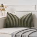 UGASA Lumbar Throw Pillow Cover 14x24 Inch Set of 1 Super Soft Faux Fur Decorative Pillow Case Plush Flannel Texture Accent Rectangle Pillowcase for Sofa Couch Living Room Chair, Olive Green