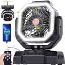 AVV 20000mAh High Speed Portable Camping Rechargeable Fan with Remote Control, Battery Powered with Auto Oscillating with Camping Essentials Accessories for Outdoor, Beach, Patio, Tent, Black, Travel-sized