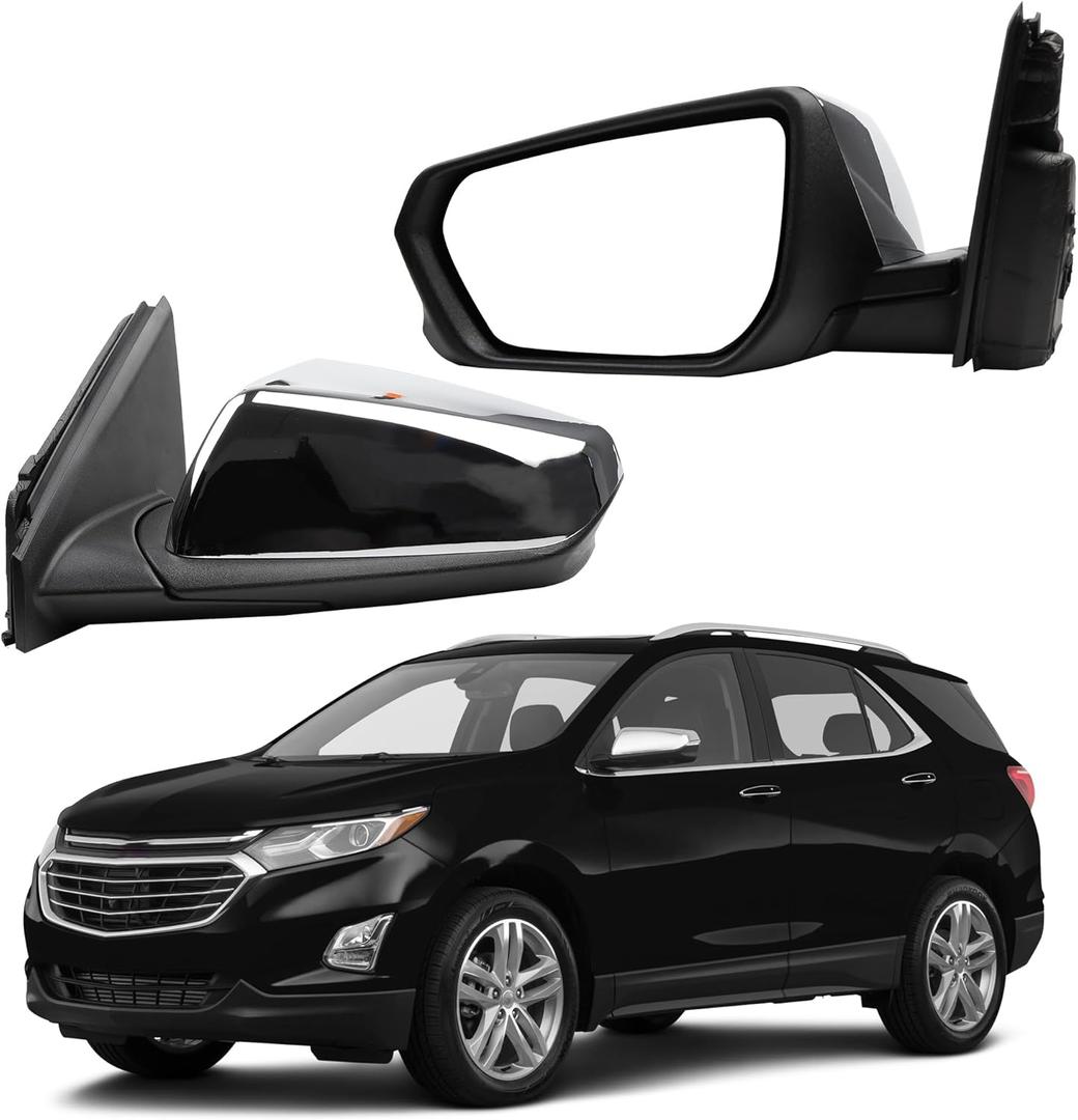 Dasbecan Driver Side Mirror Compatible With 2018-2023 Chevy Equinox GMC Terrain Left Mirror with Heated Glass/Power Glass/Manual Folding Replace# GM1320560 Chrome Cover (5pin)