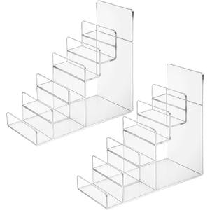 Giantree Acrylic Wallet Display Stand, 2 PCS 6 Tier Clear Purse Handbag Organizer Jewelry Riser Display Stand 7.8" Clear Multi Slot Counter Table Shelf for Cosmetic Perfume Sunglasses Handbag