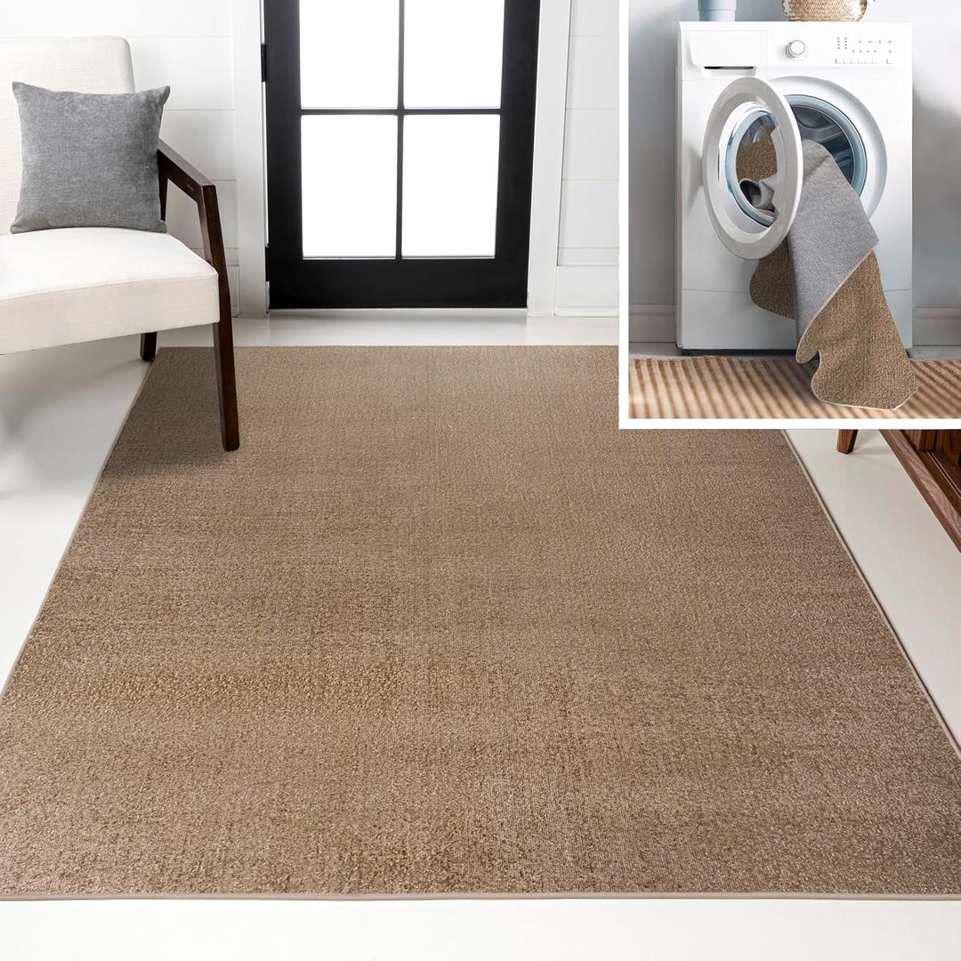 JONATHAN Y Machine Washable Brown Indoor Area Rug 3X5 ft, Twyla Classic Solid Low-Pile for Living Room, Bedroom, Kitchen, Office, Easy-Cleaning, High Traffic, Pet-Friendly, Non-Shedding (WSH300D-3) (2'11" x 5' (Rectangular))