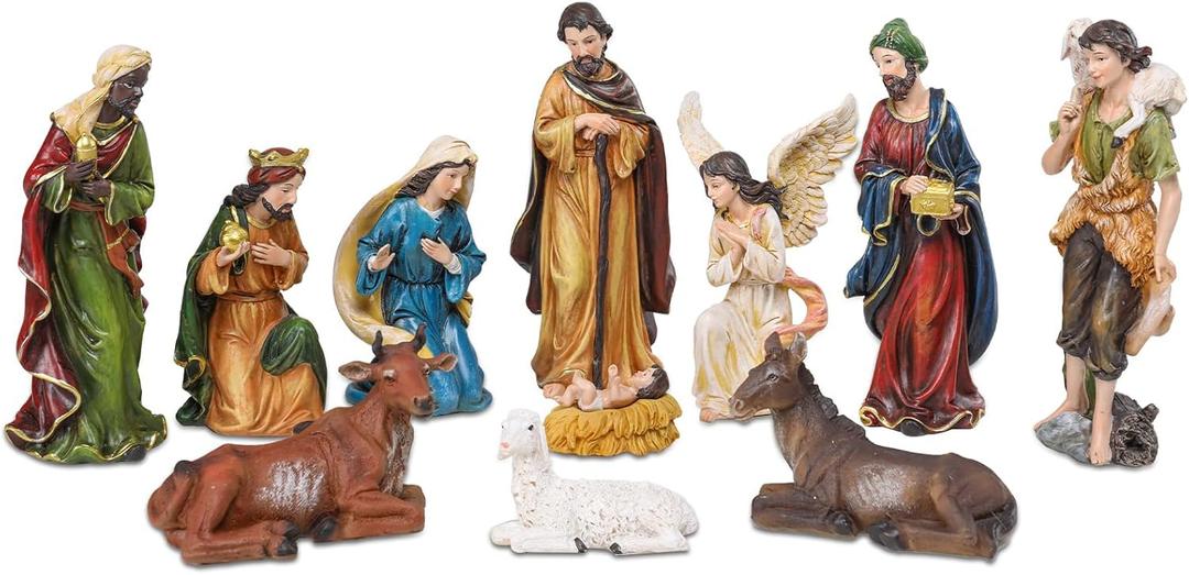 Bshine Nativity Set for 11 Pcs, 7.6" Christmas Nativity Scene Holy Family Set Resin Figurines Collectible for Holiday Christmas Home Decor Tabletop