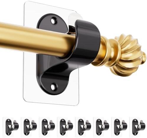 MUAKIOY Curtain Rod Holder Brackets No Drilling, (4 Pack) No Screw Black Self Adhesive Curtain Hooks, Heavy Duty Multipurpose Nail-Free Curtains Hangers for 0.5'' to 1.3'' Dia Poles