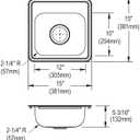 Elkay D115163 Dayton Kitchen Sink, 15 x 15 with 3.5" Drain Hole, Satin