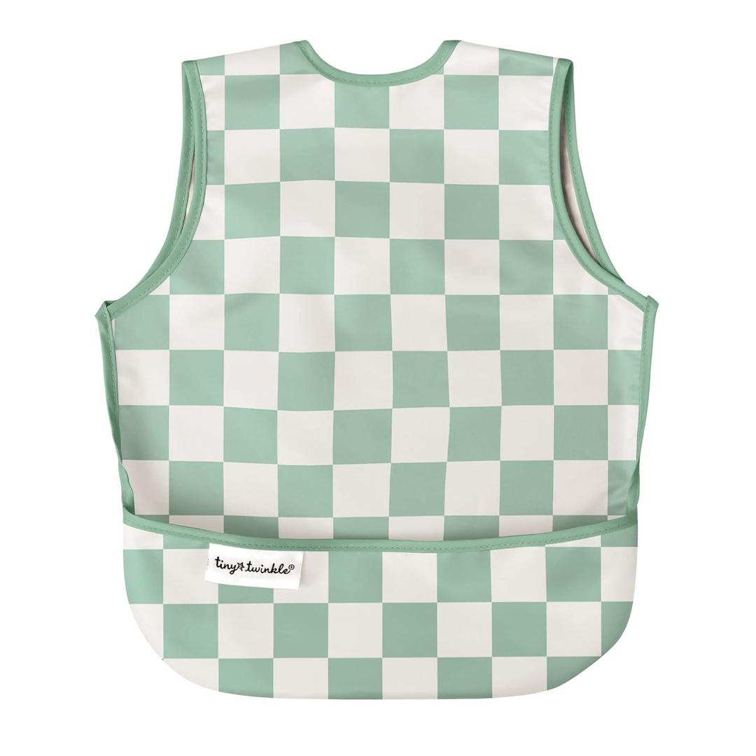 Twinkle Short Sleeve Apron Baby & Toddler Bib  Waterproof, Mess-Proof Bibs for Eating & Feeding, Machine Washable, Perfect Holiday Gift (Green Checkers, 2-4Y)