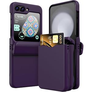 DAKORIE Phone Case for Samsung Galaxy Z Flip 5 Case Cover with Card Holder, Full Body Protector with Hinge Phone Cover for Samsung Galaxy Z Flip 5 5G(Violet)