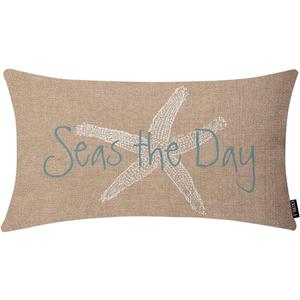 EKOBLA Square Throw Pillow Covers Beach Ocean Coastal Orange Black Blue Starfish Sea Life Animal Cotton Linen Cushion Case for Sofa Couch 12x20 Inches