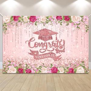 Pink Graduation Decorations Class of 2025 Graduation Backdrop Rose Gold Congrats Grad Banner Photo Booth Prop for College Grad Party Decorations