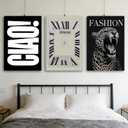 RVETNGVM 3Pcs Trendy Black And White Wall Art Wildlife Cheetah Roaring Posters Vintage Timepiece Abstract Clock Art Animal Aesthetic Prints For Living Room Bedroom Wall Decor Canvas 12"x16"