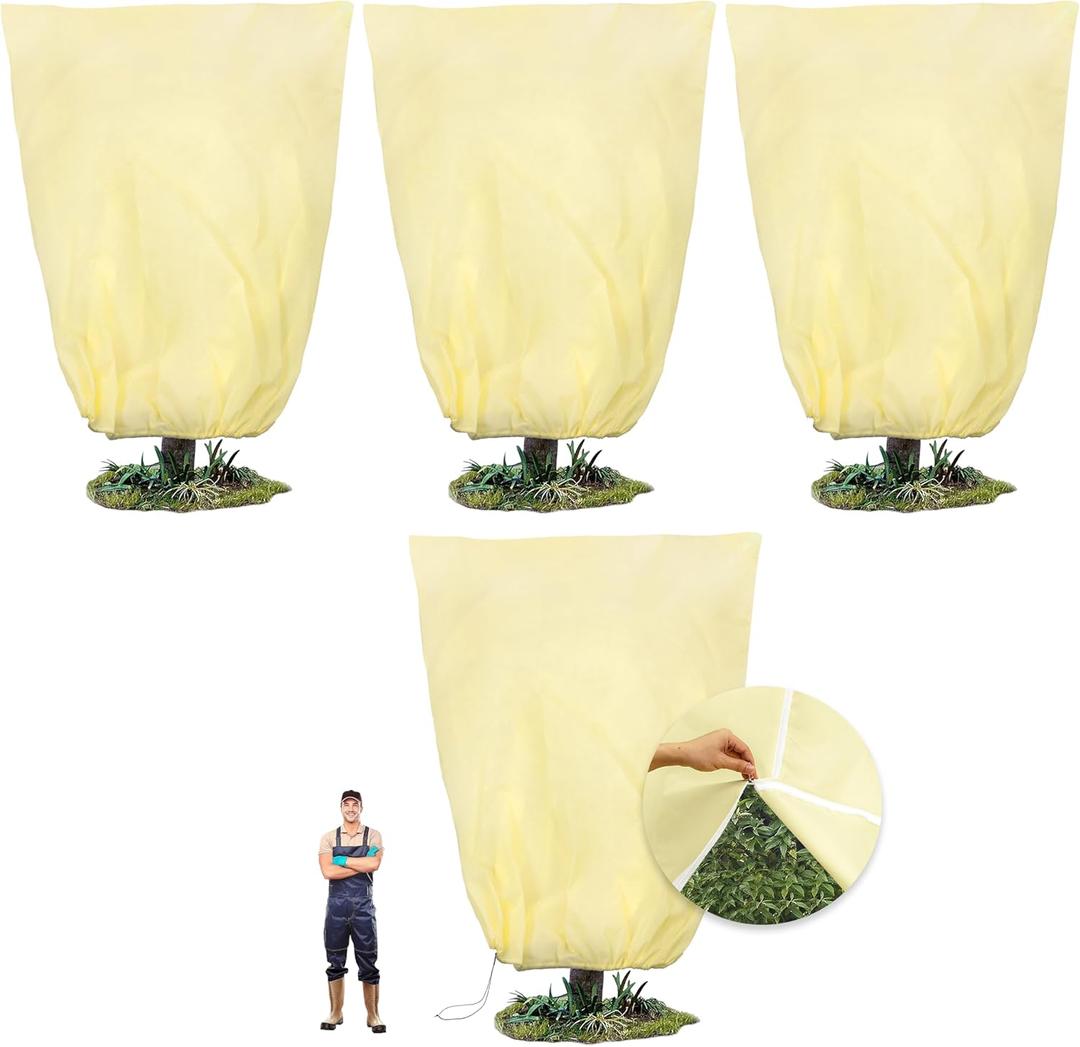 100(W)x120(H) Plant Covers Freeze Protection, 2.8oz/ydHeavy-Duty Tree Covers, 4 Pack Extra Large Frost Cloths & Blankets with Zipper Drawstring for Fig Palm Citrus Lemon Trees and Shrubs