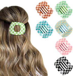6Pcs Flat Checkered Hair Clips for Women,Volume Flat Top Hair Claw Colorful Kabuki Y2K Clip for Thick or Thin Hair,Picura Strong Hold No Slip Barrettes