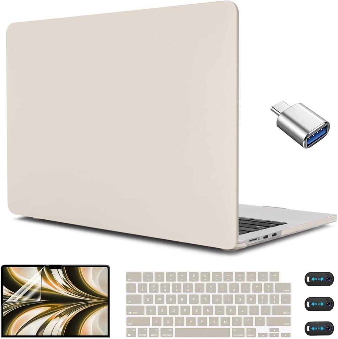 CISSOOK Compatible with MacBook Air 13.6 inch Case 2025 2024 2023 2022 Release M4 M3 M2 Chip, Plastic Hard Shell Case & Keyboard Cover for MacBook Air 13 A3240 A3113 A2681, Beige