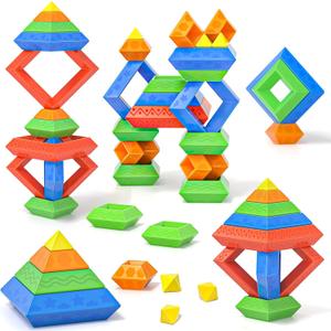 DIY Montessori Toys for 1-3 Year Old Boys Girls Toddlers Preschool Learning Activities 30 Pcs Stacking Building Blocks STEM Stackable Educational Sensory Gifts for Kids