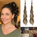 IOVOIMMSL 2 Piece Braid Wig Hair Piece Wavy Curly Scrunchies Synthetic Chignon Ponytail Hair Extensions Thick Updo Hairpieces for Women (Brunette and Butter Blonde)