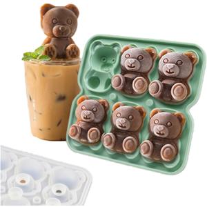 Bear Ice Cube Tray Mold - 3D Bear Shape Ice Cube Trays, Cute Ice Cube Molds for Whiskey Bourbon, 4-Hole Large Fun Shapes Ice Cube Trays, Funny Gifts for Animals Lovers Women Men
