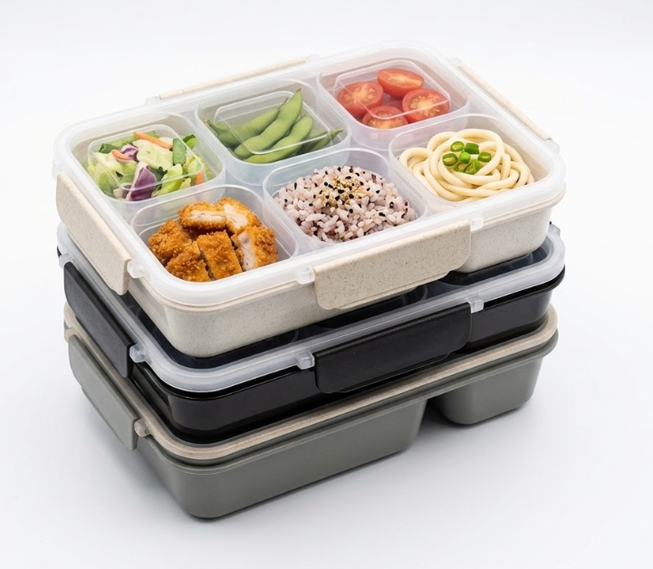 Bento Box Adult Lunch Box, Portion Control Bento Lunch Box, Reusable Divided Food Storage Containers for Healthy Eating Weight Loss, Travel, Work (4pcs 3 grids+2 grids 700ml)
