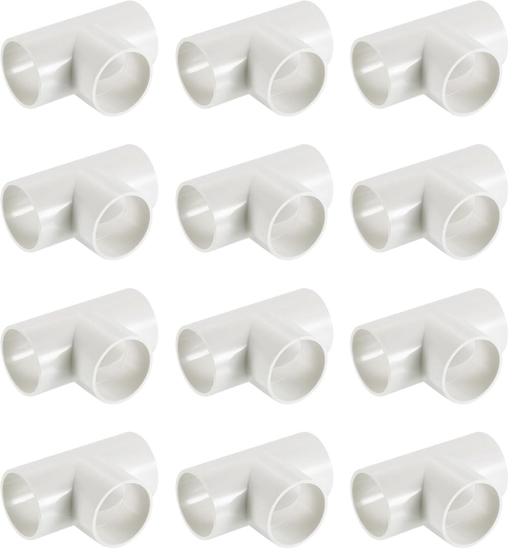 uxcell 1-1/2" PVC Tee, 12 Pcs 3 Way Elbow Connector Furniture Grade PVC Tee Elbow Pipe Fitting Adapter Corner Fitting for Water Supplies Build Furniture Shelves Tents, White (1.5 Inch)