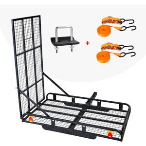 Hitch Mount Steel Cargo Carrier Basket with 49'' Folding Wheelchair Ramp, Fits 2'' Trailer Mounted Hitches