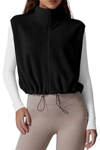 QINSEN Women's Full Zip Fleece Short Jacket Vest Warm Winter Sleeveless Stand Collar Sherpa Crop Coat, M